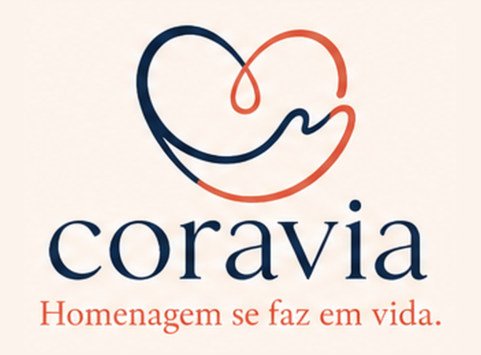 Marca da Coravia, com a frase homenagem se faz em vida