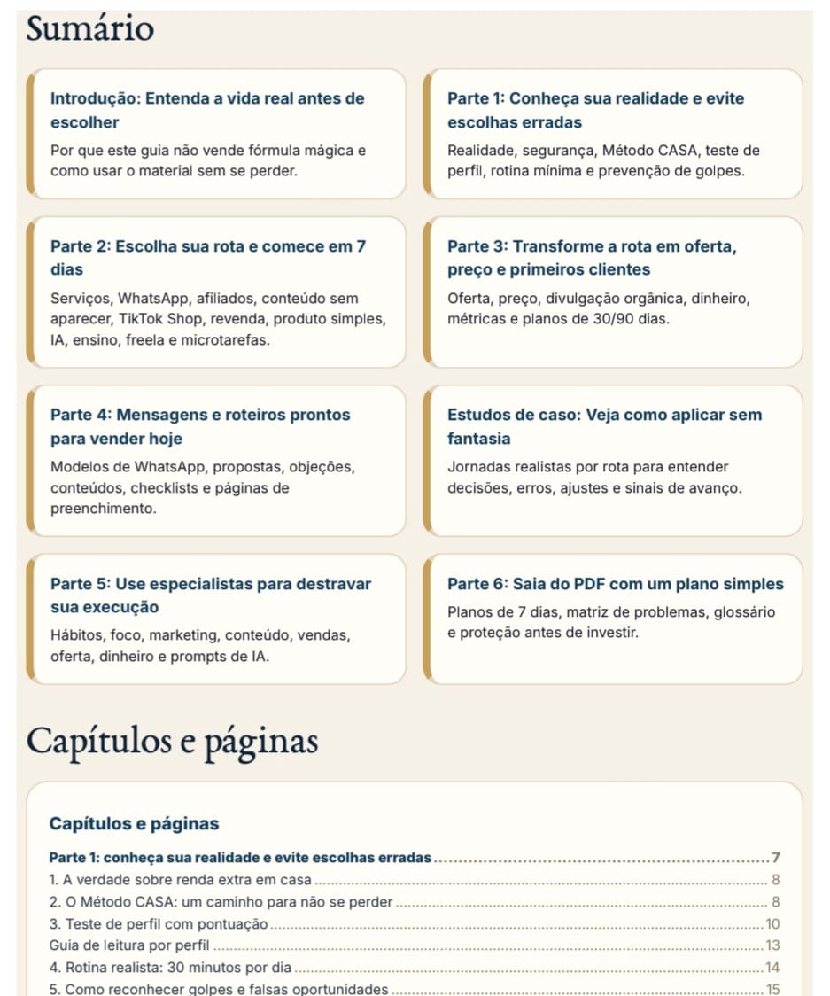 Sumário do e-book com 8 partes de conteúdo